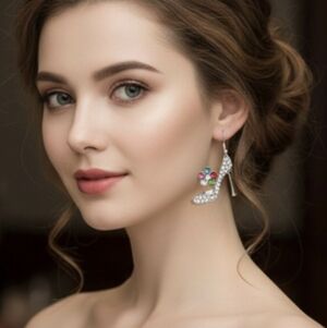 High heel earrings with crystals and a flower, lightweight and durable. 5 cm